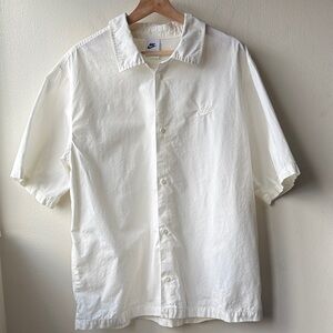 Nike Sportswear Comfort fit Button Up Shirt 'CLUB' in Off White Size Large